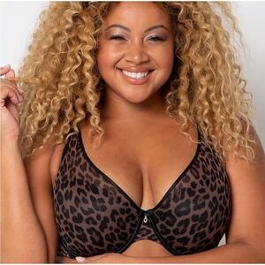 Curvy‎ Couture Sheer Mesh Unlined Underwire Bra Animal Print Size 36DD New